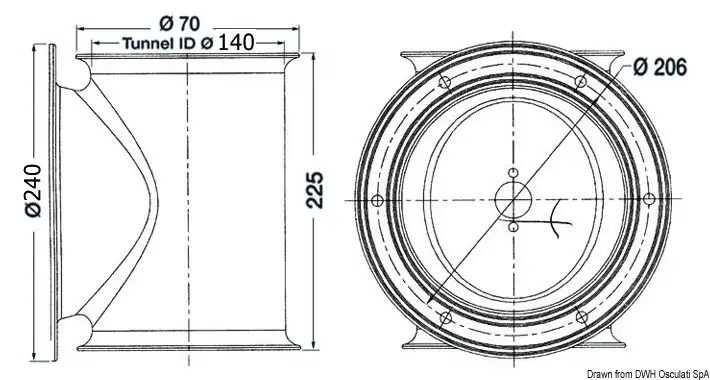 02.043.01 Tunnel per elica di poppa Lewmar Ø 140 mm Osculati