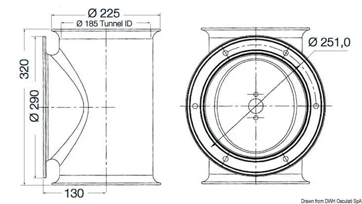 02.043.02 Tunnel per elica di poppa Lewmar Ø 185 mm Osculati