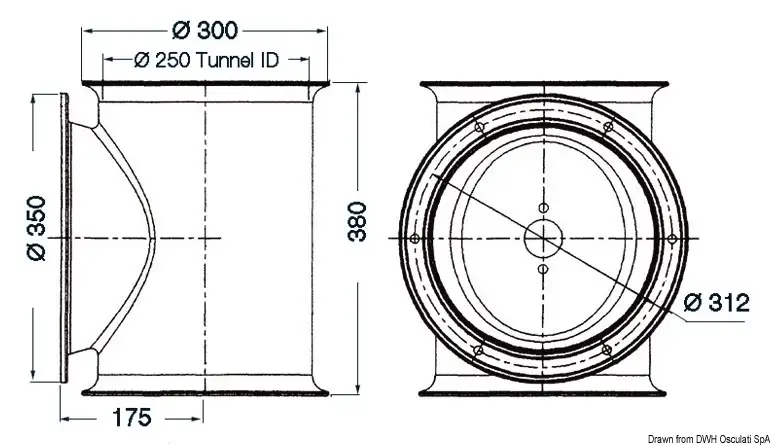 02.043.03 Tunnel per elica di poppa Lewmar Ø 250 mm Osculati