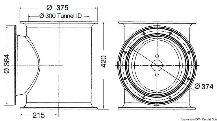 02.043.04 Tunnel per elica di poppa Lewmar Ø 300 mm Osculati