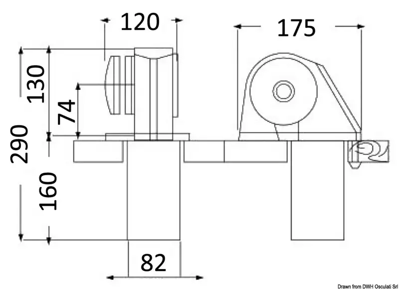 02.408.03 Verricello Italwinch Obi 700 W – 12 V senza campana – barbotin 8 mm Osculati