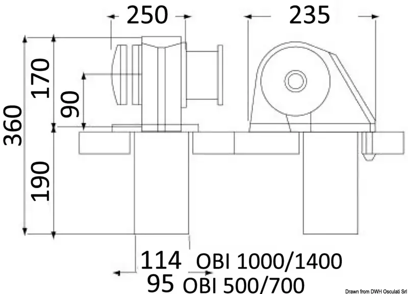 02.408.11 Verricello Italwinch Obi 1500 W – 24 V con campana – barbotin 10 mm Osculati