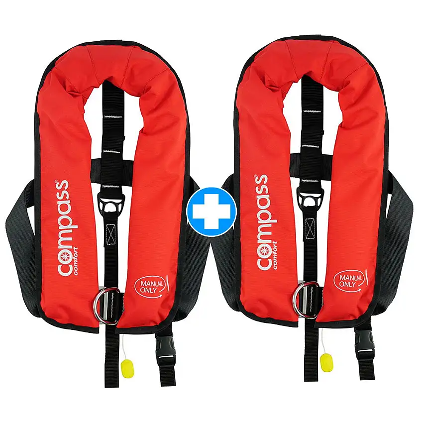 Set di 2 giubbotti di salvataggio manuali Compass 150 N con 16 l di galleggiamento
