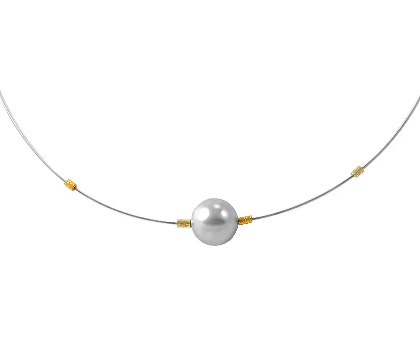 Collana con perla di conchiglia grigia