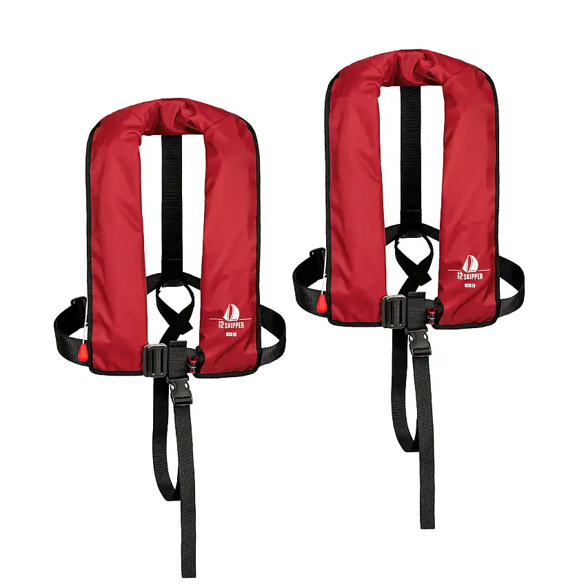 Set di 2 12skipper giubbotto di salvataggio automatico 165N ISO con imbragatura, rosso