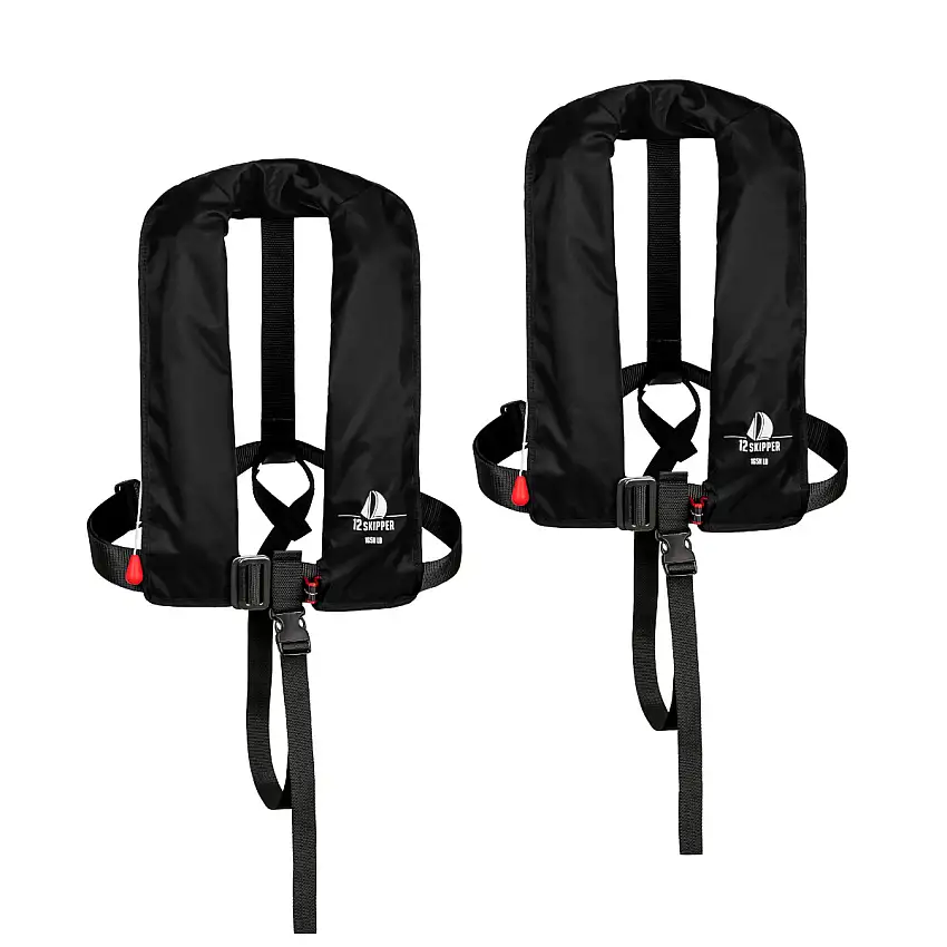 Set di 2 12skipper giubbotto di salvataggio automatico 165N ISO con imbragatura, nero