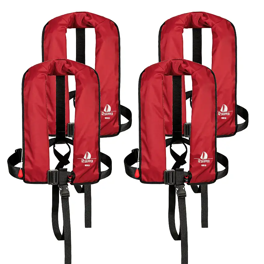 Set di 4 12skipper giubbotto di salvataggio automatico 165N ISO con imbragatura, rosso
