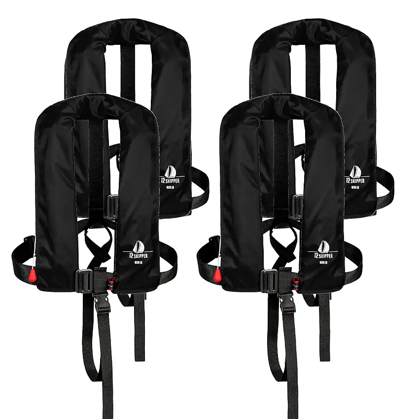 Set di 4 12skipper giubbotto di salvataggio automatico 165N ISO con imbragatura, nero