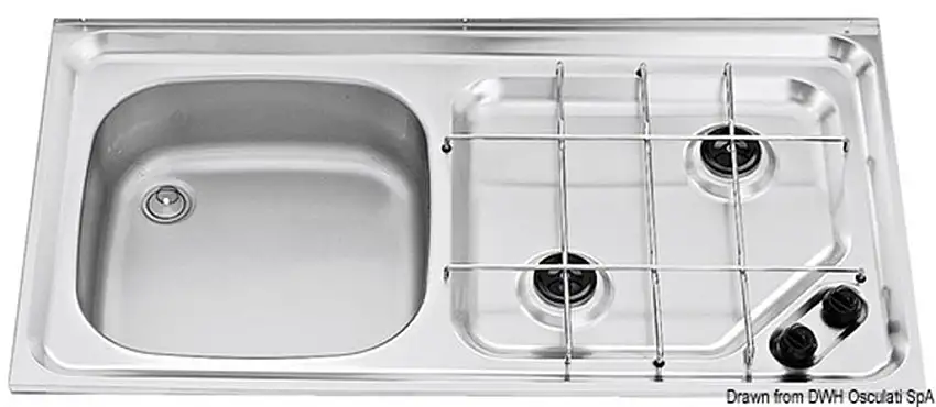 Lavello sinistro + 2 fuochi inox