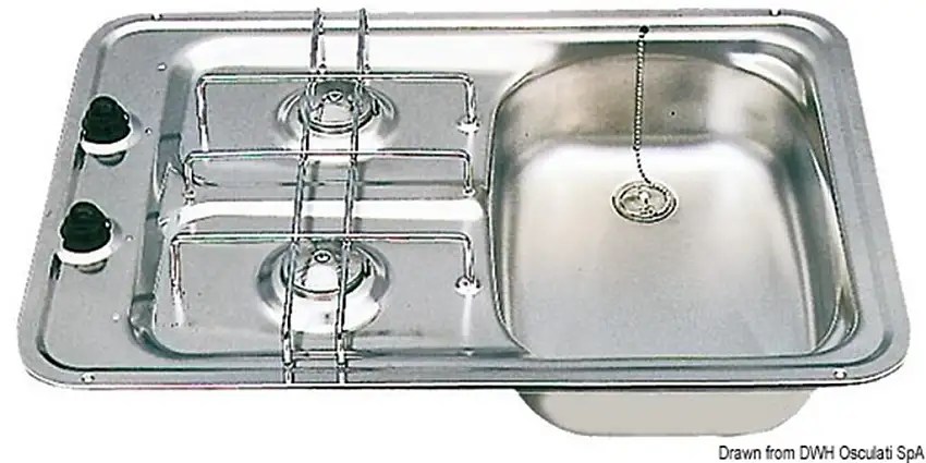 Lavello destro + 2 fuochi inox standard