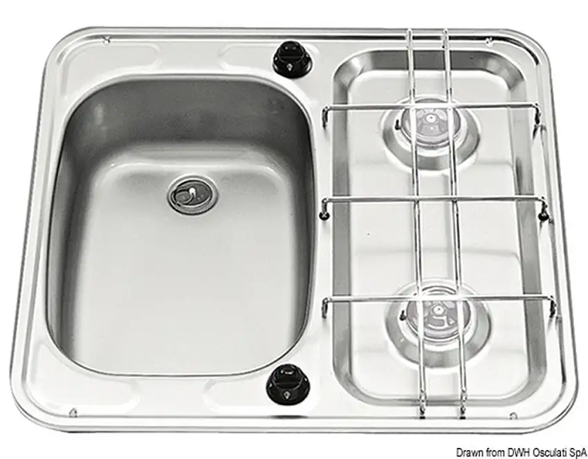 Lavello destro + 2 fuochi inox piccolo