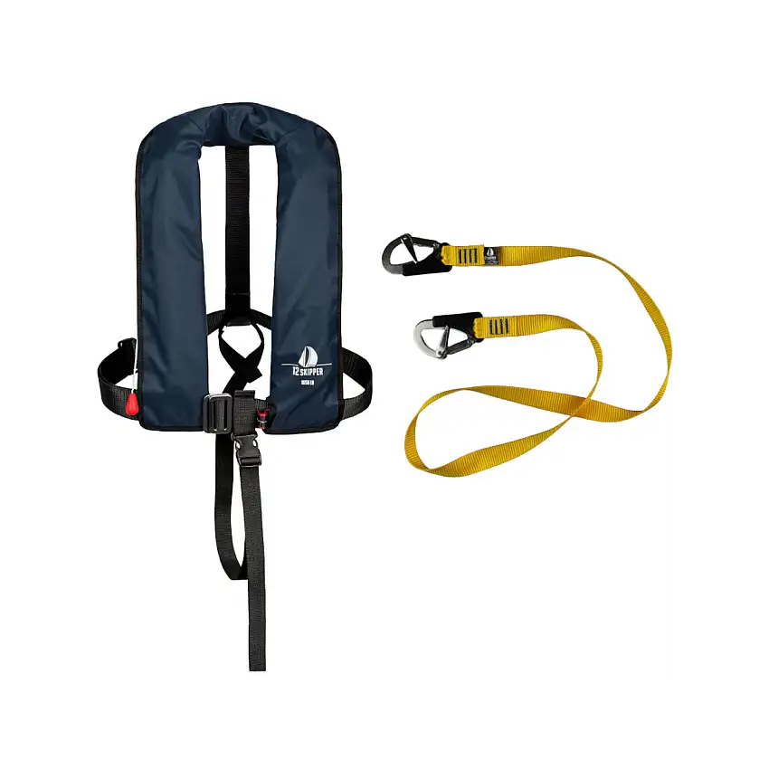 Set: 12skipper Automatik-Rettungsweste 165N ISO Harness, marineblau inkl. Lifeline
