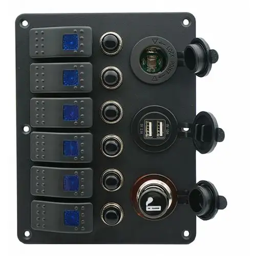 PANNELLO A 6 INTERRUTTORI CON USB E ACCENDISIGARI