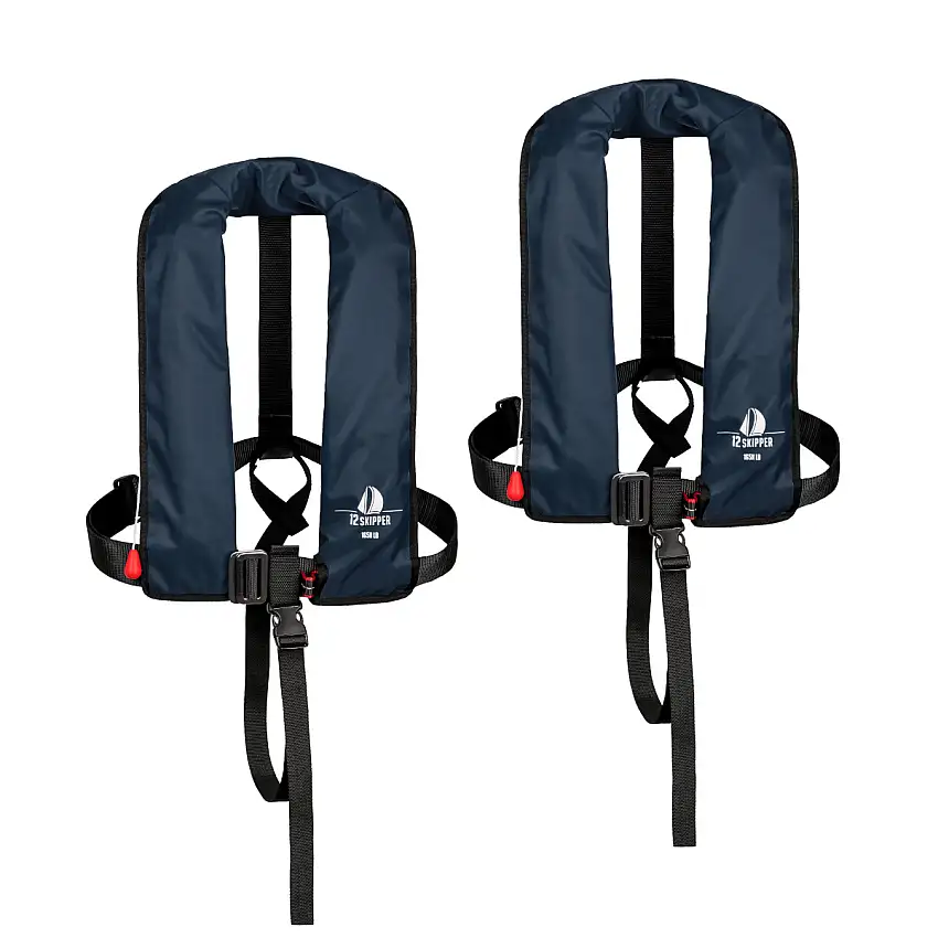 Set di 2 12skipper giubbotto di salvataggio automatico 165N ISO con imbragatura, blu navy