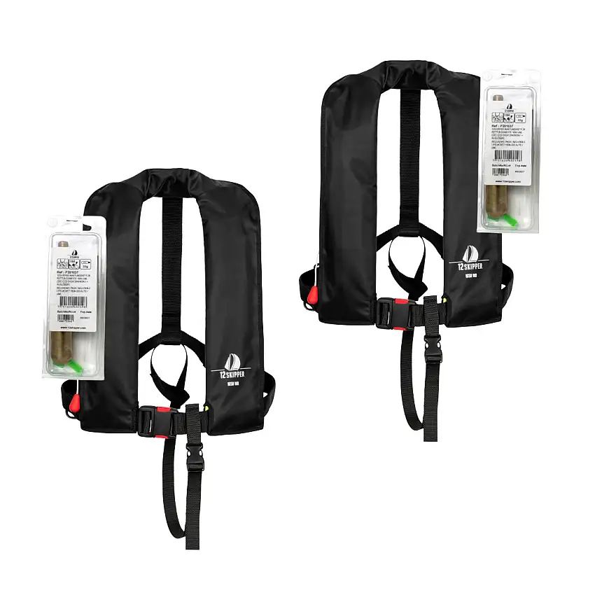 Set di 2 12skipper giubbotto di salvataggio automatico 165N ISO, nero, incl. 2 kit di manutenzione