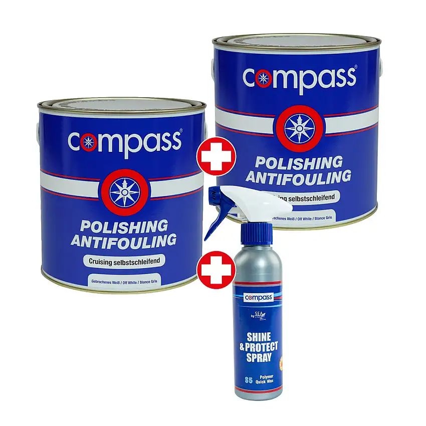 Set Compass Cruising Antifouling 2x 2,5l + Compass Spraywax Shine & Protect 250ml