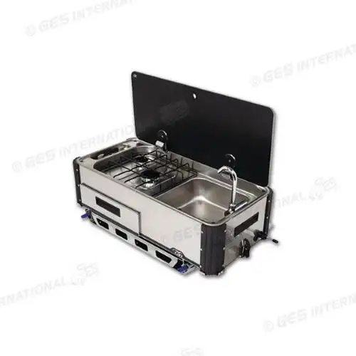 LAVELLO INOX CON PIANO DI COTTURA A GAS CON 2 FUOCHI 1000+1900W ESTRAIBILE SLIDE OUT KITCHEN SL140LC