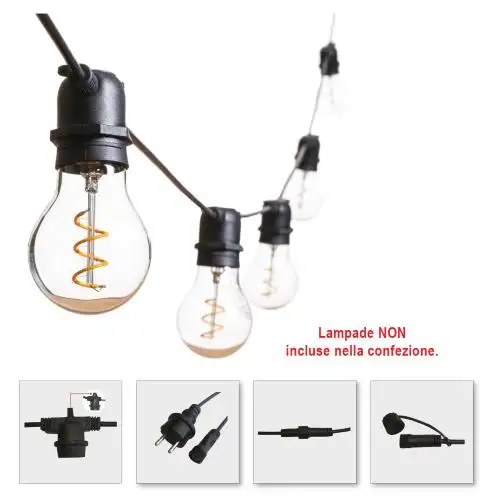 CATENA CON 10 PORTA LAMPADE NERA 11,5MT