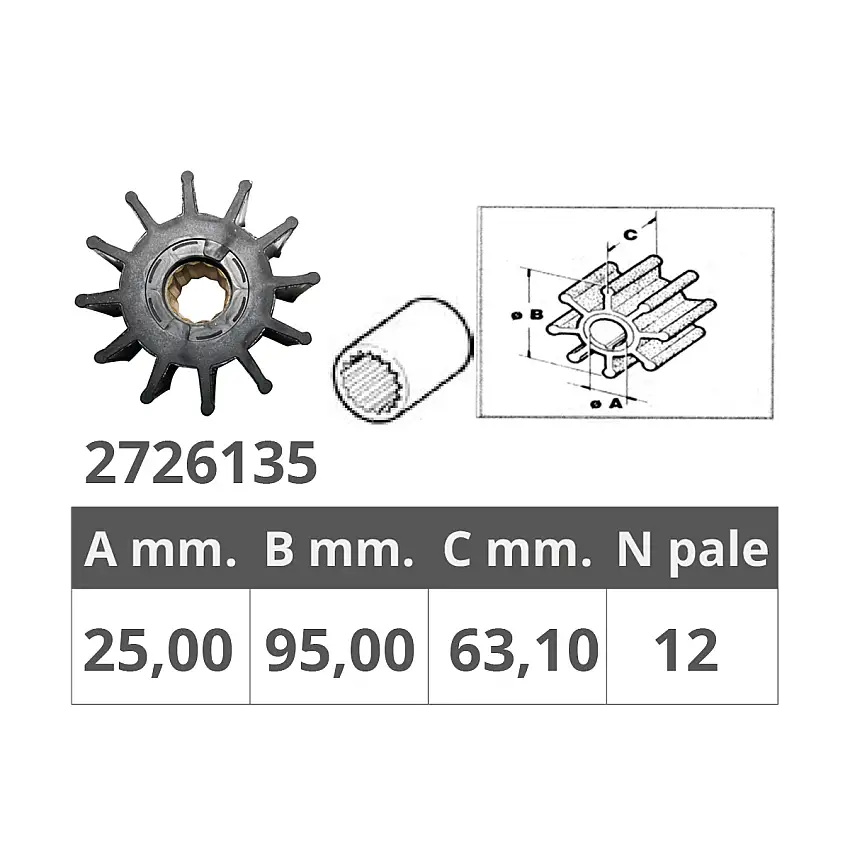 GIRANTE 12 PALE MISURE A MM.22,50 B MM.95 C MM.63,12 CON UNAO-RING