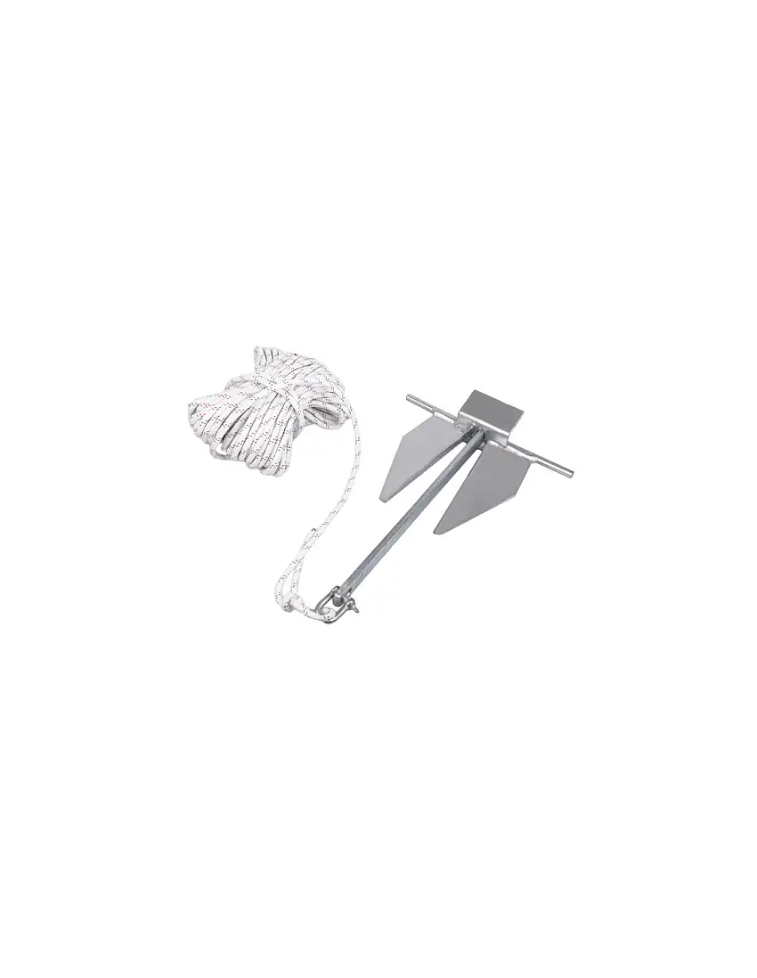 Kit ormeggio: ancora tipo Danforth in acciaio zincato 2 kg + cima