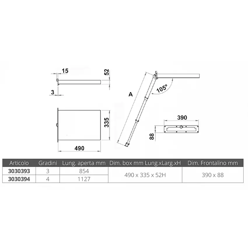 SCALETTA INOX 4 GRADINI A SCOMPARSA E INCASSO STAGNA LUNGHEZZA MM.1155